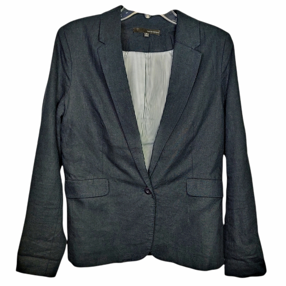 Harve Benard Navy Blue Linen Blend Blazer Size 8